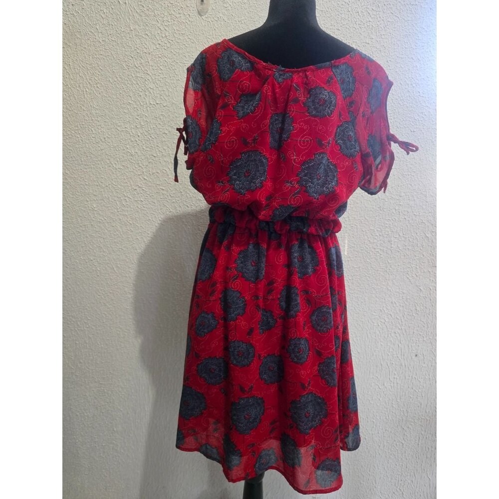 Bohemian Cafe Floral Red & Black Dress‎ XL Womens Polyester